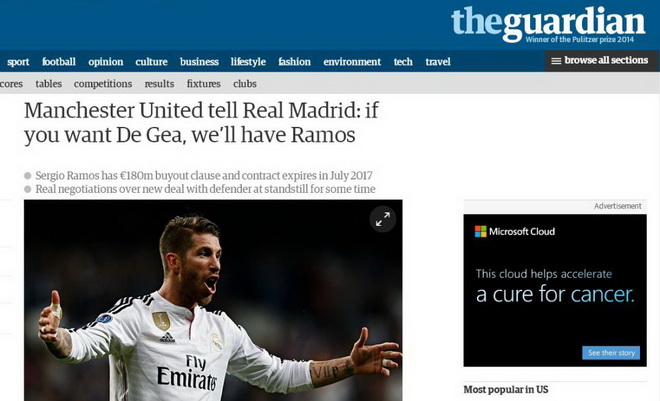Real Madrid muốn có De Gea, hãy để Man United lấy Sergio Ramos