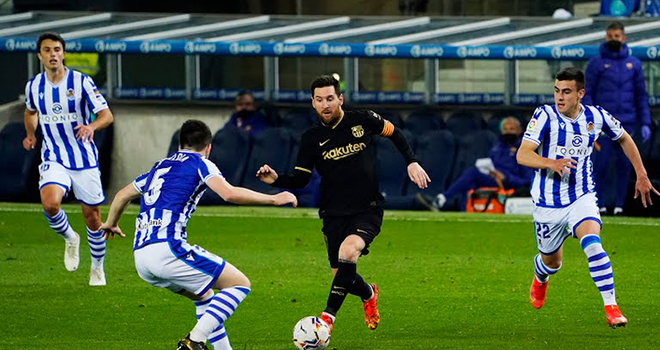 Real Sociedad vs Barcelona, Kết quả La Liga, BXH La Liga, Messi lập cú đúp, kqbd, video Sociedad 1-6 Barcelona, cuộc đua vô địch La Liga, kết quả Atletico vs Alaves