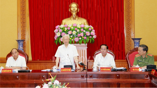 Tổng Bí thư, Chủ tịch nước, Thủ tướng dự Hội nghị Ban Thường vụ Đảng ủy Công an Trung ương