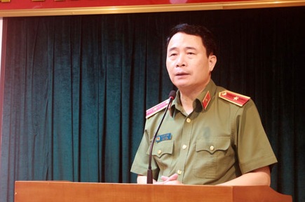 Thiếu tướng Lê Quốc Hùng, Thứ trưởng Bộ Công an phát biểu tại buổi lễ.