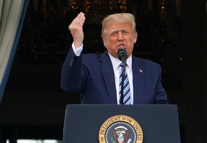 Tổng thống Mỹ Donald Trump trong bài phát biểu tại Washington, DC ngày 10/10/2020. Ảnh: AFP/TTXVN