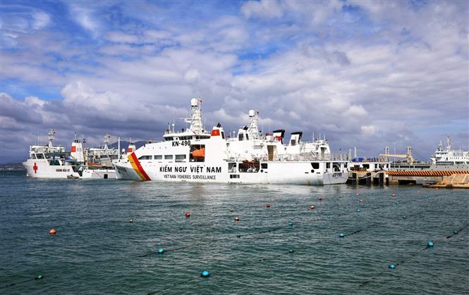 Trong ảnh: Các tàu chuẩn bị rời cảng Cam Ranh để mang "Tết" đến quân, dân huyện đảo Trường Sa (Khánh Hòa). Ảnh: Thành Đạt - TTXVN