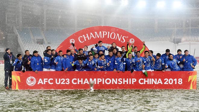 U23 Uzbekistan lần đầu vô địch VCK U23 châu Á 2018 nhưng lại không thể có vé dự Olympic Tokyo 2020 vì trượt Top 4. Ảnh: AFC