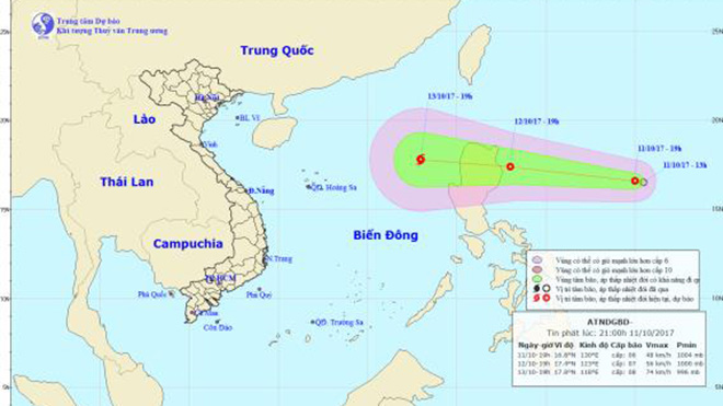 Áp thấp nhiệt đới trên Biển Đông có khả năng mạnh lên thành cơn bão số 11