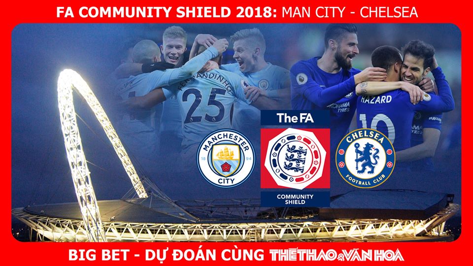 trực tiếp bóng đá, trực tiếp bóng đá FPT play, trực tiếp Man City vs Chelsea, trực tiếp Siêu Cúp Anh - Community Shield 2018, soi kèo Man City vs Chelsea