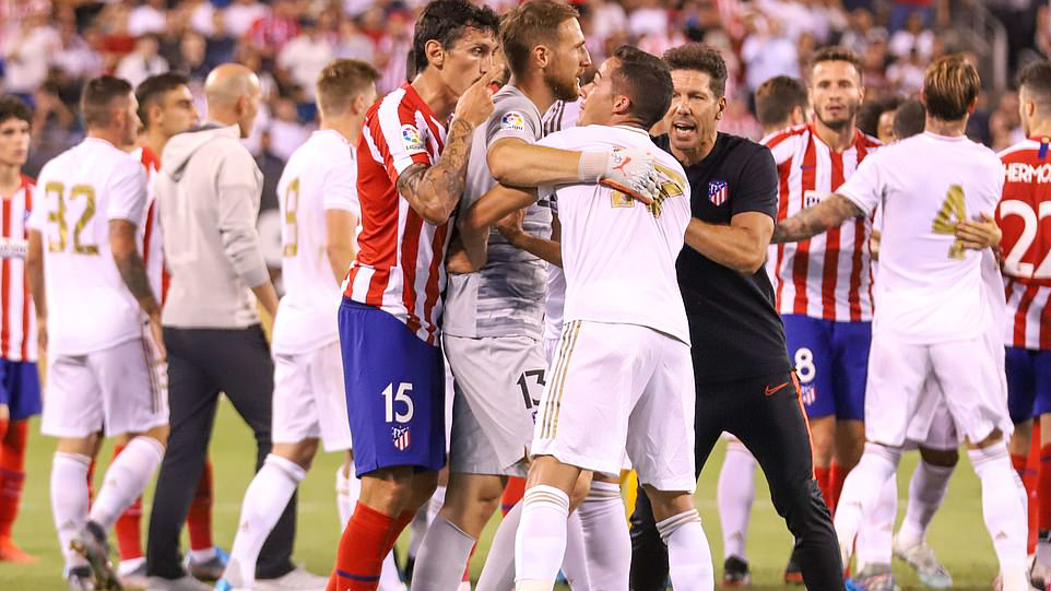 Diego costa, Dani Carvajal, thẻ đỏ, diego costa đánh nhau với Carvajal, real, atletico, real 3-7 atletico, kết quả real đấu với atletico, kết quả icc cup 2019, video bàn thắng real atletico,