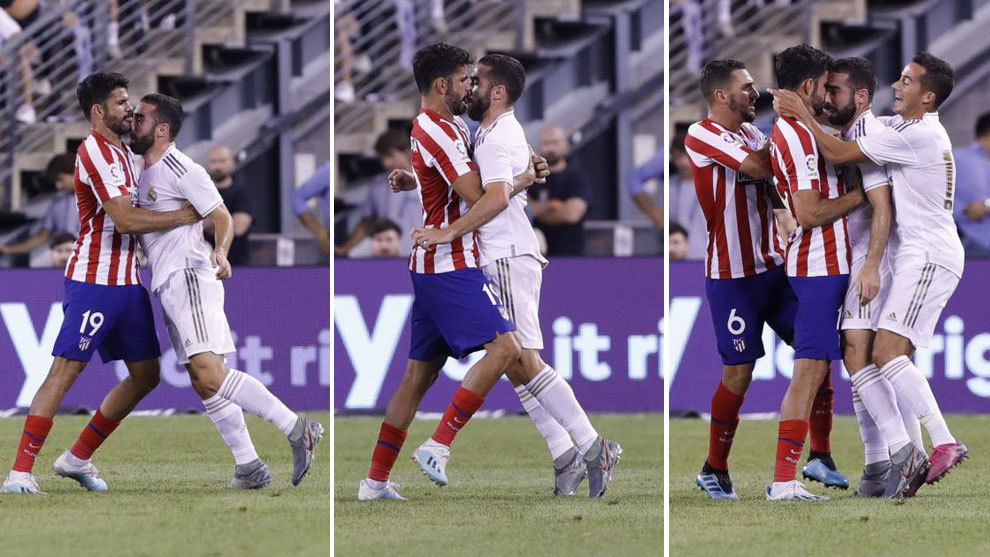 Diego costa, Dani Carvajal, thẻ đỏ, diego costa đánh nhau với Carvajal, real, atletico, real 3-7 atletico, kết quả real đấu với atletico, kết quả icc cup 2019, video bàn thắng real atletico,