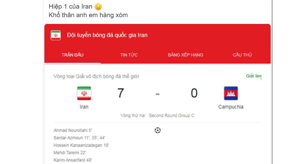Vòng loại World Cup 2022, bảng xếp hạng vòng loại World Cup bảng G, Việt Nam 1-0 Malaysia, Campuchia 0-14 Iran, Campuchia, Iran, lịch thi đấu vòng loại World Cup