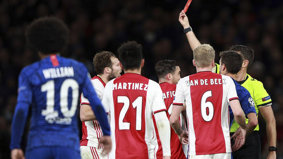 ket qua bong da hôm nay, trực tiếp bóng đá, thẻ đỏ, Daley Blind, ket qua bong da, lich thi dau bong da hom nay, bong da hom nay, Joel Veltman, penalty, Cúp C1, Chelsea, Chelsea vs Ajax, Lampard, K+, K+PM, K+PC