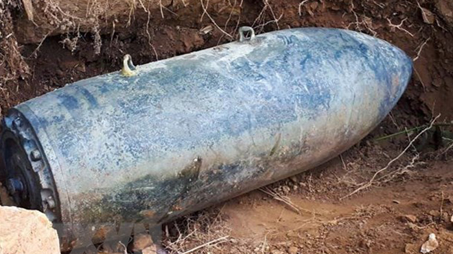 Hủy nổ quả bom nặng gần 250kg phát hiện dưới lòng suối ở Điện Biên