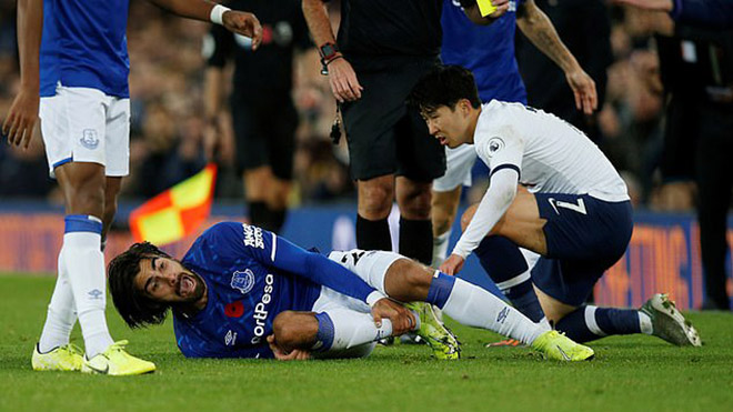 truc tiep bong da, Everton 1-1 Tottenham, kết quả bóng đá Anh, Andre Gomes gãy chân, Son Heung Min, bảng xếp hạng ngoại hạng Anh, Gomes, Tottenham, Everton