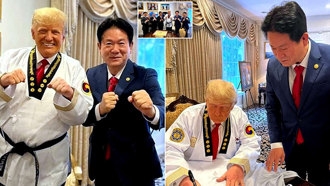 Cựu Tổng thống Mỹ Donald Trump được trao đai đen Taekwondo