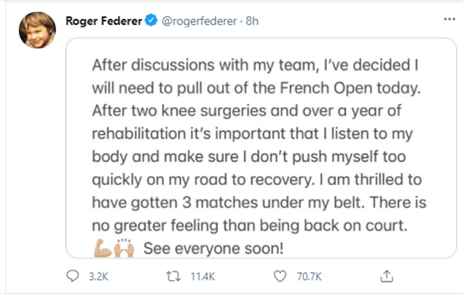 Federer rút lui, Federer rút khỏi Roland Garros, Federer rút khỏi Pháp mở rộng, Federer quyết vô địch Wimbledon, kết quả Roland Garros hôm nay, Federer, Roger Federer