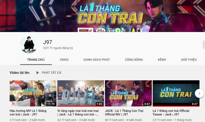 Jack, kênh Youtube đạt 3 triệu đăng ký, Là một thằng con trai, là một thằng con trai, MV Là một thằng con trai, jack, J97, J97 youtube, jack là môt thằng con trai, JACK