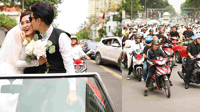 Fan chạy xe máy, 'hộ tống' Đông Nhi về nhà Ông Cao Thắng