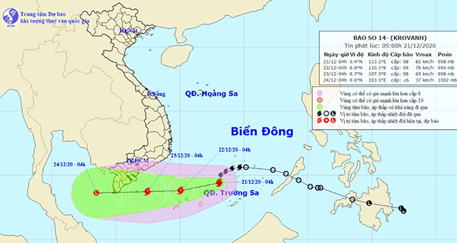 Bão số 14 suy yếu thành áp thấp nhiệt đới, Quảng Ngãi đến Bình Thuận mưa rất to