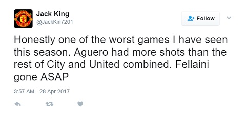 Trận đấu tồi tệ nhất mà tôi từng theo dõi mùa này. Aguero dứt điểm còn hơn cả City và Man United gộp lại